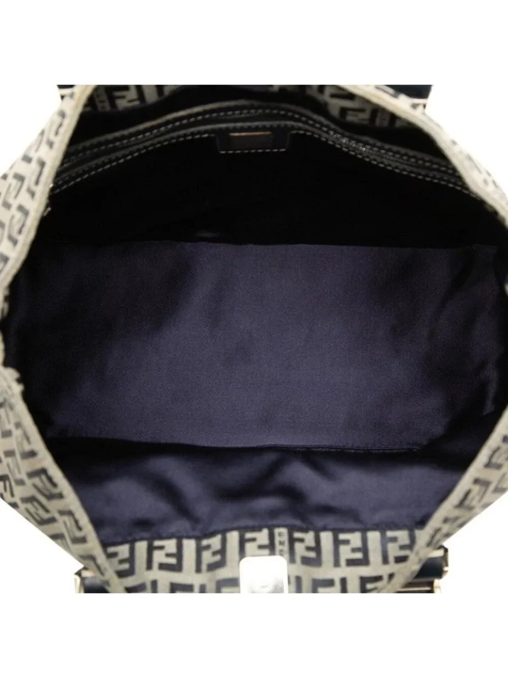Fendi Zucchino Handbag Navy Beige Canvas Leather